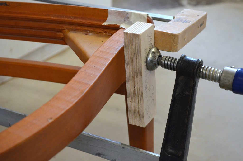 Furniture frame repair with woodworking clamp and precise joinery at SDB Joinery & Construction